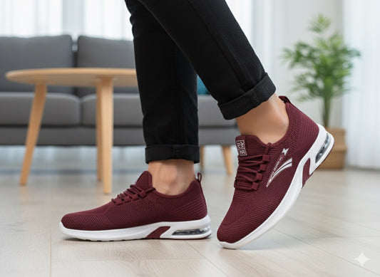 Women’s Maroon Fashion Sneakers | Soft PU Medicated Sole Lightweight Joggers (36–41)