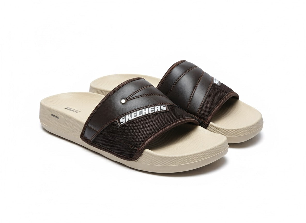 Skechers Men’s Brown Soft Medicated Slippers – Trendy Comfort Slide with PU Sole