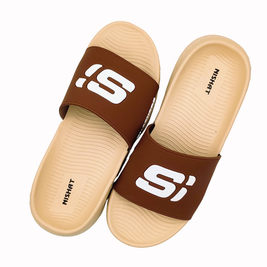 Nishat Men’s Brown Slide Slippers – Comfortable Indoor/Outdoor Rubber Chappal – Anti-Slip & Stylish InDoor Steps Footwear
